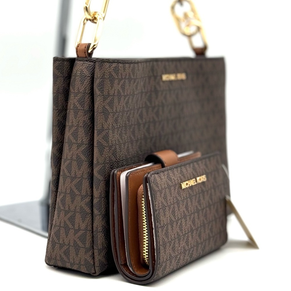 Michael Kors Trisha Triple Compartment Crossbody Bag & Bifold Zip Chain Wallet - Picture 4 of 13